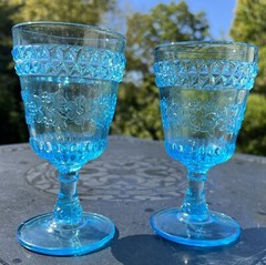 Vtg L.G. Wright Wildflower Baby Blue 6” Water or Wine Goblet PAIR