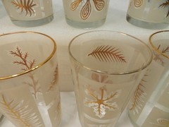 8 Vintage Libbey Gold Leaf Drinking Glass Tumblers Gold Rim Frosted (Q80JK)