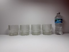 Vintage Krosno Poland Bark Textured Ice Glass Footed Tumblers Set of 4 MCM