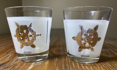 Mid Century French Glasses W/Gold Trim Nautical Theme Barware Set Of 2