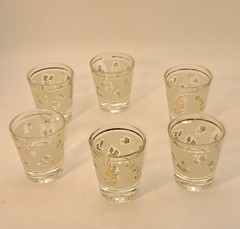 6 Vintage Libbey Frosted Golden Rose Shot Glasses