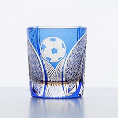 2026 World Cup Trophy Themed Blue Crystal Glass Hand-cut Whiskey Tumbler 9oz