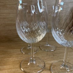4 Wine Glasses Clear Spiral Swirl ~USED~Stemware Bar Glass Rib Texture