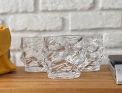 3 ICEBERG STORM OVAL OLD FASHIONED WHISKY CLEAR CRYSTAL GLASSES