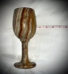 Ten Thousand Villages Banded Agate Stone Goblet Hand Carved Wine Chalice Glass