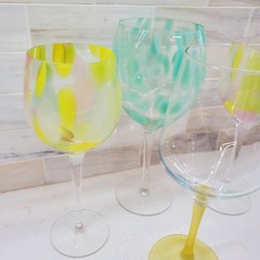 Yellow Green Wine Glasses Variety Set of 4 Mouth Blown Glasses 9 & 10 inches