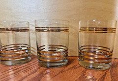 Vintage 4 MacBeth Evans Sovereign Gold Band MCM Style 4″ tall Glasses Barware
