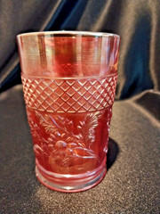 Antique Dugan Carnival Glass Marigold Lattice And Daisy Tumbler 4-1/4″ Tall