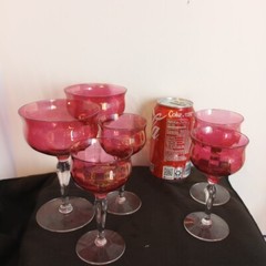 Vtg Rose Lustre by West Virginia Glass Specialty 4 Liquor Cocktail & 2 Champagne