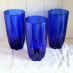 Set Of 3 Cristal D’Arques «Fire and Ice» Cobalt Blue Glass Tumblers 6 1/4″