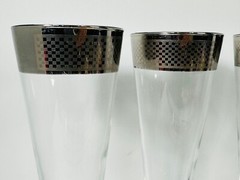MCM Checkered Silver rim Stemmed Glasses Pilsner Dorothy Thorpe Style Band RARE