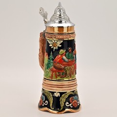 DBGM Original Vintage Signed German Ceramic Painted Glazed Pewter Lid Beer Stein