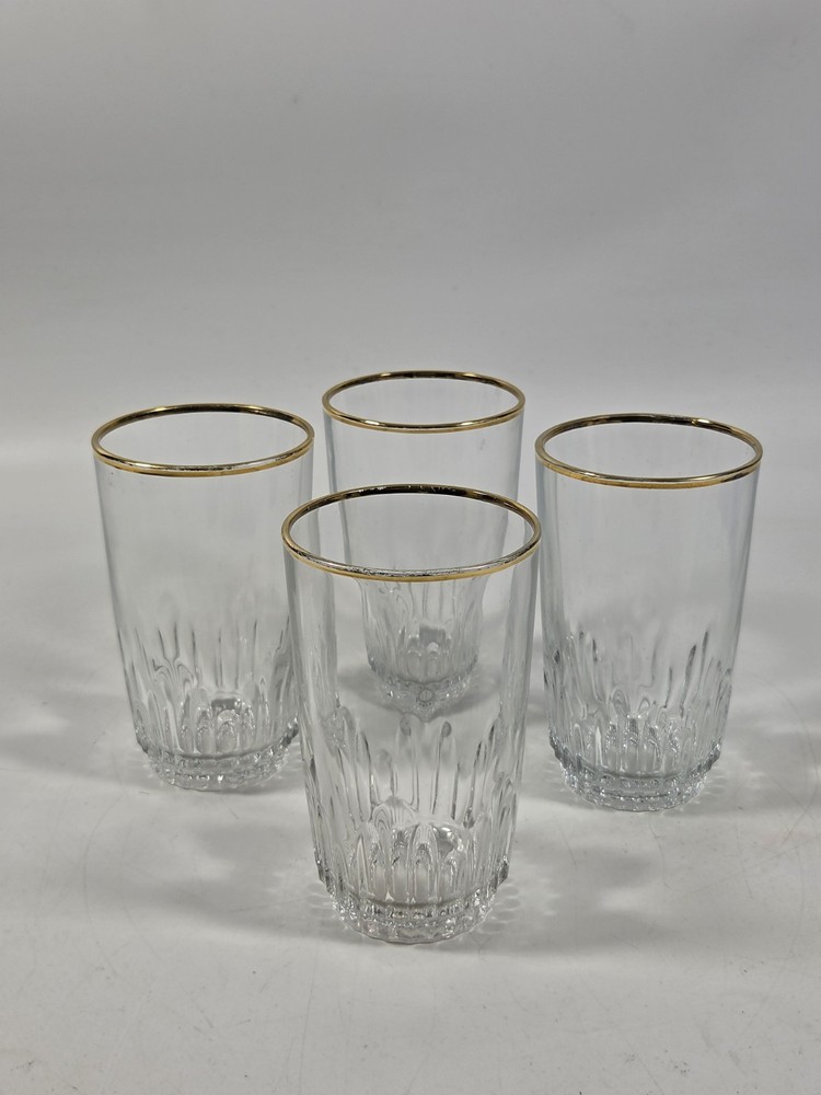 4 Pasabahce Gold Rimmed Highball Glasses 5″ Turkey