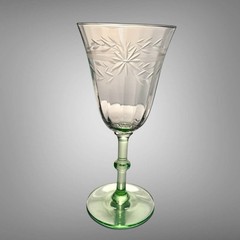 Set 5 Weston Clear Crystal Green Stem Wine Goblet Cut Flower Horizontal Band