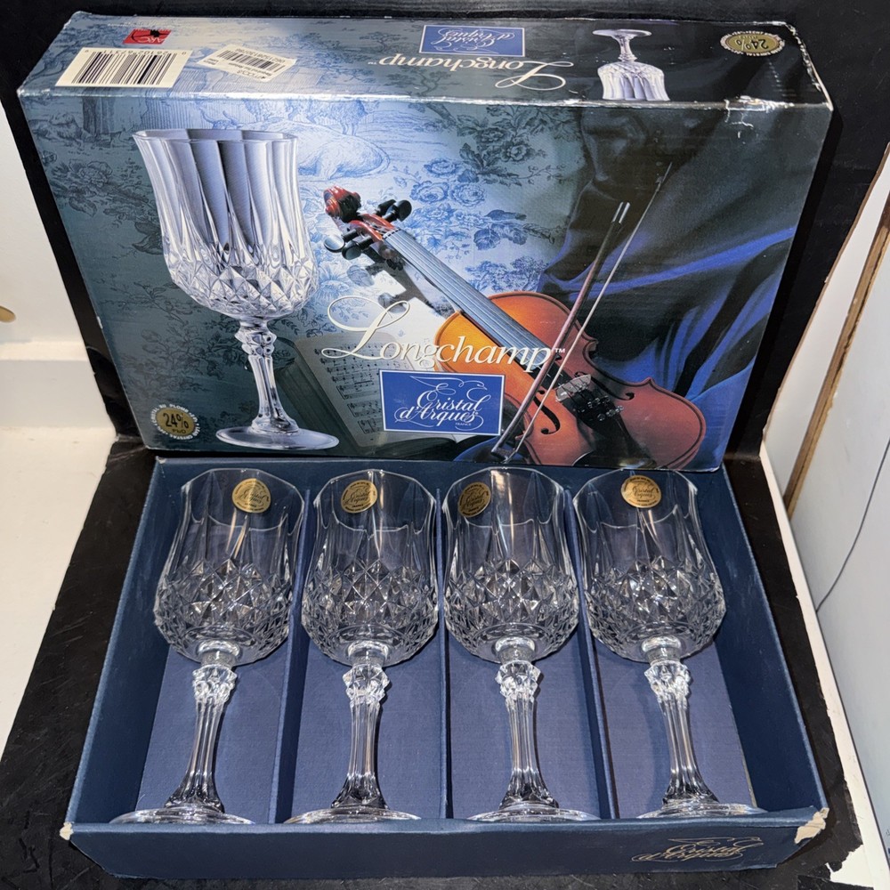 Vintage LONGCHAMP 4 Cristal D’Arques France 24% Lead Crystal Glasses 8 1/2 oz