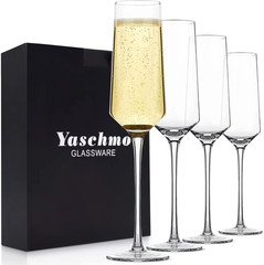 Champagne Flutes-Hand Blown Crystal Glasses Set of 4, 8Oz, Elegant | Premium Lea
