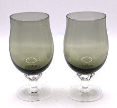 SET OF 2 — VTG – Retro Smokey Green/Gray Stemmed Cordial Glasses