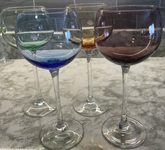LENOX Tuscany Seasons Balloon Wine Glasses Colors Set of 4 Etched Crystal 15 oz.