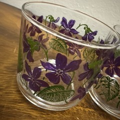 Set Of 4 Libbey Violet Pattern Juice Glasses MCM Flowers Purple