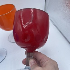 Bartlett Collins Coin Dot Goblets – Set of 3- Colored Water/Wine Goblets MCM
