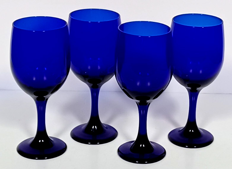 Vintage Libbey Set 4 Dark Cobalt Blue Wine Glasses Goblets 7in