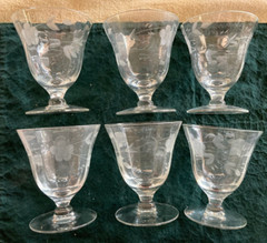 Lot of 6 Vintage Etched Flower Cordial Glasses~Might Be Hand Blown Crystal~3 ¼»