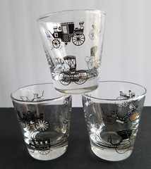 3 VTG Libby 8 Oz Black Gold Trim Clear Antique Automobile Car Rocks Glasses