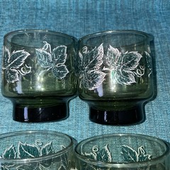 6 Vtg~Libbey~Avocado Green~Raised/Textured Ivy Leaves~8oz~3.35T Glasses(DR35)