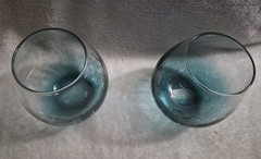 Pier 1 One Crackle Glass Stemless Wine Glasses Teal Blue Green Set of 2