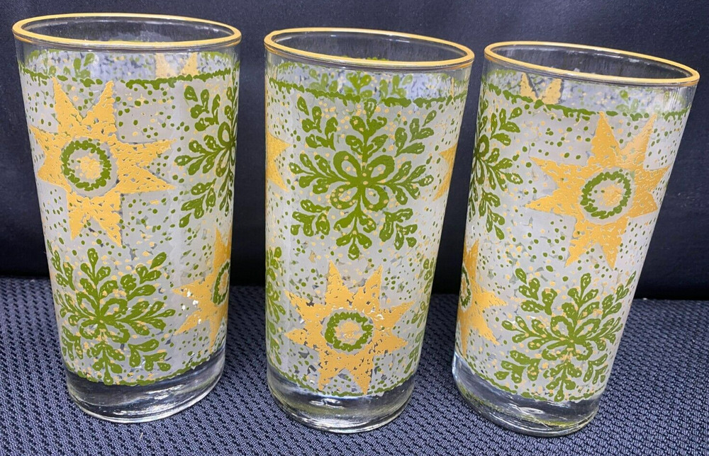 Set of 3 ~ Libbey «SUNFLOWER» Glass Tumblers ~ 5 1/2″ Tall