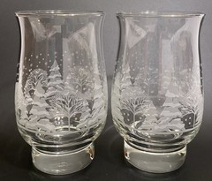 Libbey Arby’s Christmas Tumbler Glasses White Frosted Tree 16oz Set Of 2 VINTAGE