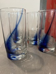 Libbey Cobalt Blue (4) Drinking Glasses Ribbon Twist Swirl Dimple Thumbprint