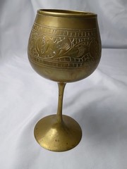 Vintage Brass Goblet Set Ornate Etched Chalice Cups Pair Decorative