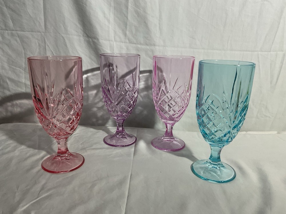 (4) Godinger Dublin Pastel Crystal Goblets, Pink Purple Lavender Blue