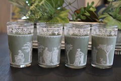 Vintage Wedgwood Tumblers Green Hellenic Jeanette Grecian Jasperware Set/4