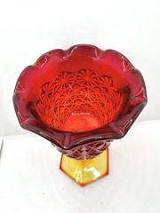Vintage L.E. Smith Amberina Glass Goblet, Ruffled Rim, Daisy & Button Pattern