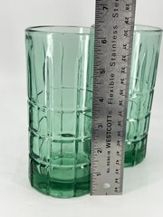 2 – ANCHOR HOCKING TARTAN GREEN PLAID 16 OZ BEVERAGE 6″ ICE TEA GLASSES TUMBLERS