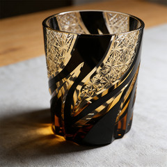 Black Glass Hand Cut Crystal Table Decor Home Bar Whiskey Glass 9oz Gift Box