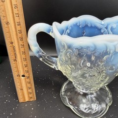 EAPG Northwood Intaglio Blue Opalescent Glass Creamer Antique Victorian Floral