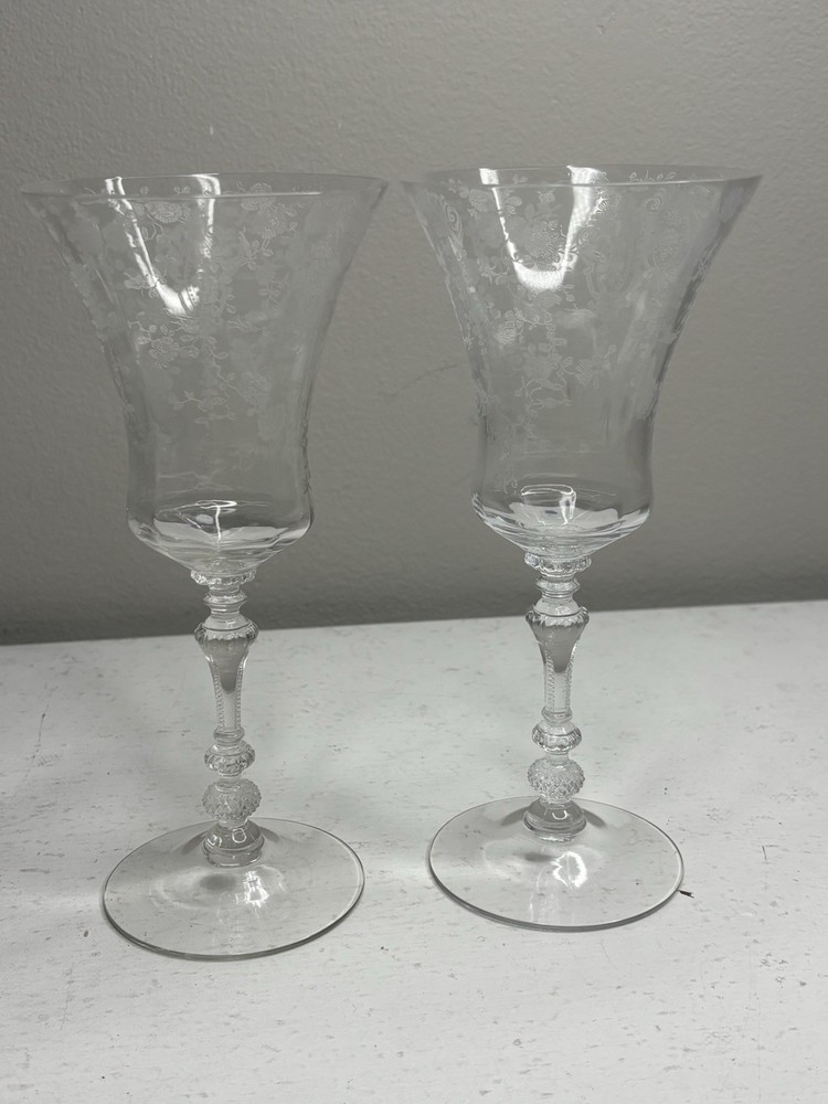 Cambridge Crystal Rose Point Clear Steam 3500 Etched Water Goblet set of 2