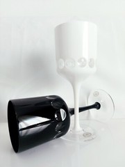 AJKA CRYSTAL BLACK and WHITE MAGIC / FABERGE DESIGN Wine Goblet 8 inches