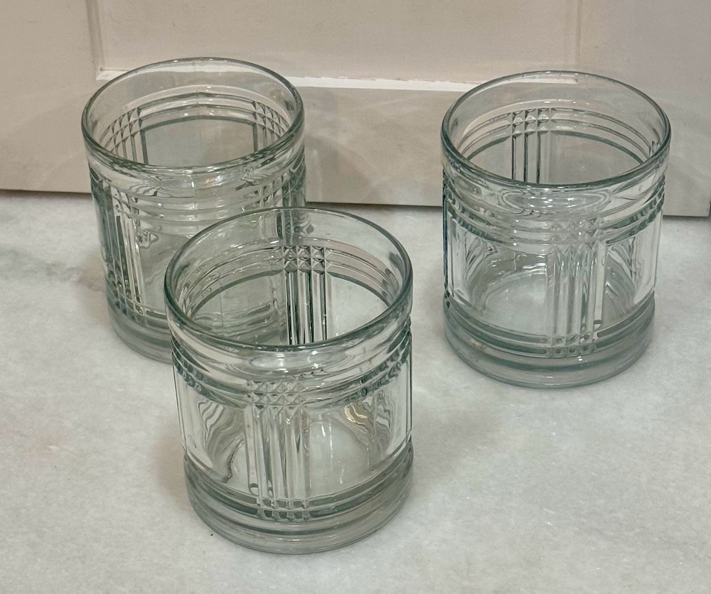 Set of 3 VTG Anchor Hocking Aberdeen Glen Plaid Lowball Old Fashioned Glasses