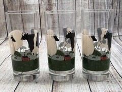 Sakura Warren Folk Art Cows Set of 3 Glass Tumblers 16oz