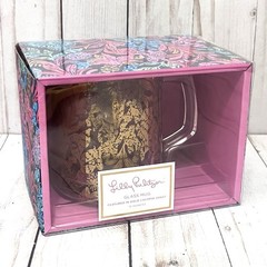 Lilly Pulitzer Glass Mug 12oz Gold Calypso Coast Floral Coffee/Tea Mug NIB