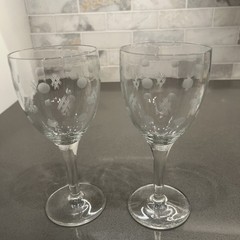 2 Standard Glass Co Criss Cross & Punties Etched Tall Water Goblet