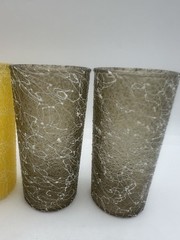 Vintage MCM Spaghetti String Glass Tumblers Set 4 Orange Yellow Gray