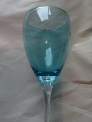 Beautiful Hand Blown Captured Bubble Turquoise Blue Wine Goblet 9.25 X 3.25 EUC