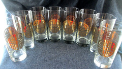 Set of 8 Culver-Type High Ball Glasses Decorated w/Gold Oritental SHOU Symbol