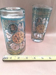 2 Gold Turquoise High Ball Glasses Continental Can Company Gold Medallion MCM