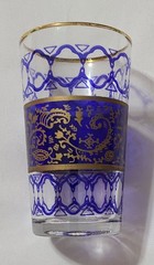 Vtg 5pc Cobalt Blue & Gold Moroccan Tea Glasses 3.5″ Mini Tumblers Boho Barware